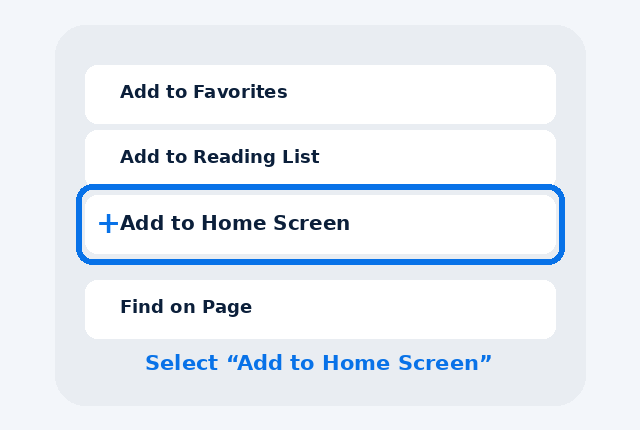 Add to Home Screen menu